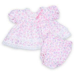 Vintage Pink Floral + Lace Open Back Swing Dress + Bloomers Outfit Set 0 - 6m